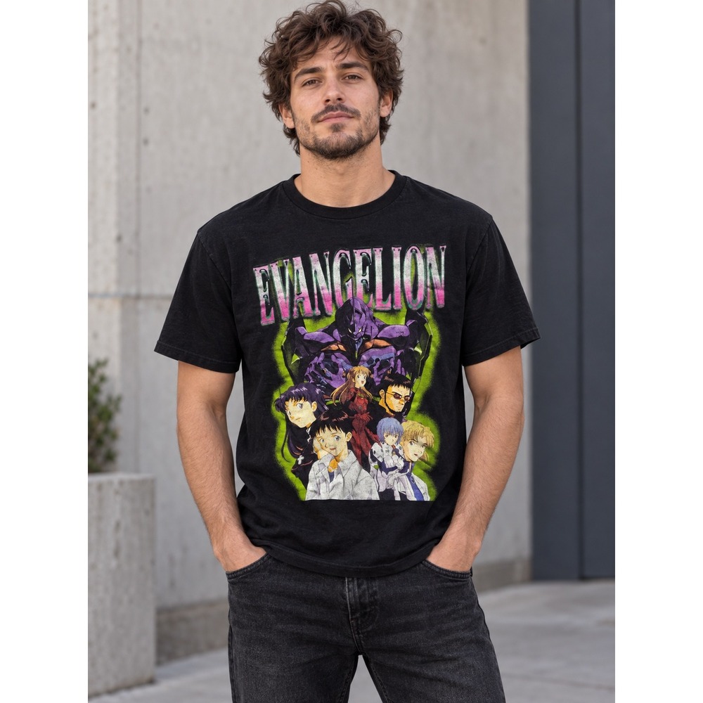 Evangelion Anime Graphic T Shirt Mens M Black Mecha Streetwear Cotton